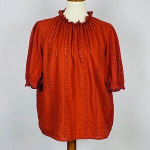 Universal Thread Puff Sleeve Eyelet Top Size XL Rust Edwardian Boho Feminine